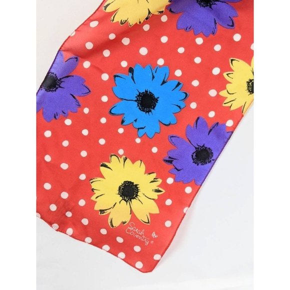 Vtg 1970s Silky Bold Red Purple Yellow Floral Print Rectangle Oblong Scarf - Picture 5 of 7